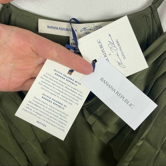 NWT Olivia Palermo Pleated Off Shoulder Satin Maxi Dress Green Size 00 Petite - Picture 7 of 12